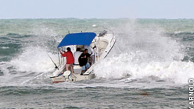 Listening and watching for weather changes can help you avoid situations like this one, where the right combination of wind, swell and tide can make running an inlet a dangerous proposition.