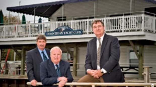 A.J. Wasley ( from left) Dennis Walker, and Dan Daniels were part of the orginal group that founded the Essex Corinthian Yacht Club 25 years ago.