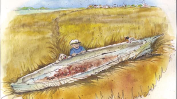 Rotting and ancient, a log canoe that revealed herself after a storm was treasure for a young boy.