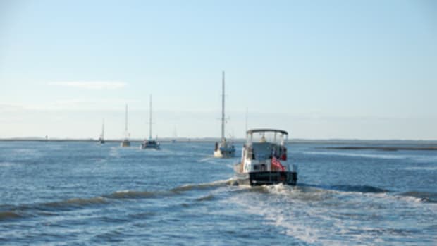 This group of boats was following the magenta line down the Intracoastal Waterway.