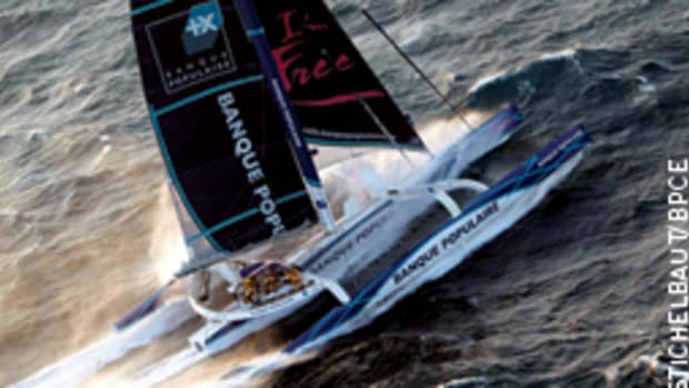 Brian Thompson's record run aboard the 131-foot maxi trimaran Banque Populaire V was his fourth non-stop racing circumnavigation.