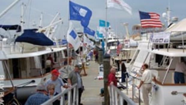 A sunny Saturday afternoon brought crowds of people to the inaugural Spring Boat Show in Essex, Conn.
