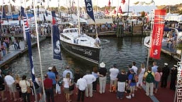 Beneteau demonstrated its new docking system on a Sense 50 at the U.S. Sailboat Show in Annapolis, Md., in October.