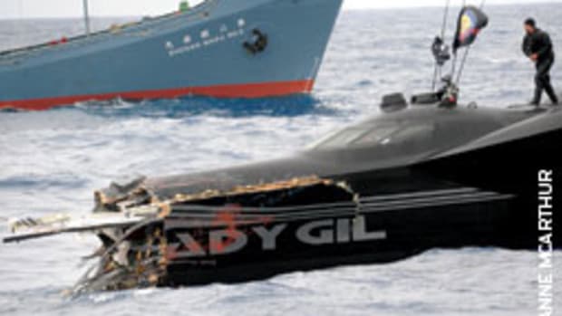 Ady Gil, the former Earthrace, sank two days after colliding with a whaling ship.