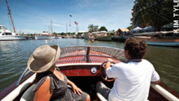 The boats that attend the WoodenBoat Show at Connecticut's Mystic Seaport, such as this Destino 20, aren't just for show.