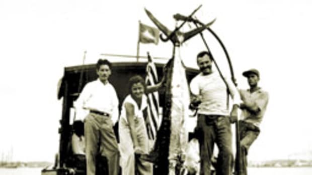 Ernest Hemingway in his element aboard Pilar, his 38-foot Wheeler Playmate.
