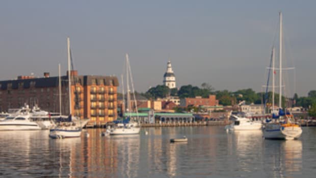 Annapolis Harbor is the center of activity in this historic city.