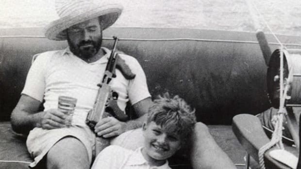 Novelist Ernest Hemingway used to carry a Thompson submachine gun aboard Pilar. He used it to shoot sharks when necessary and leaping stingrays for target practice when drinking.