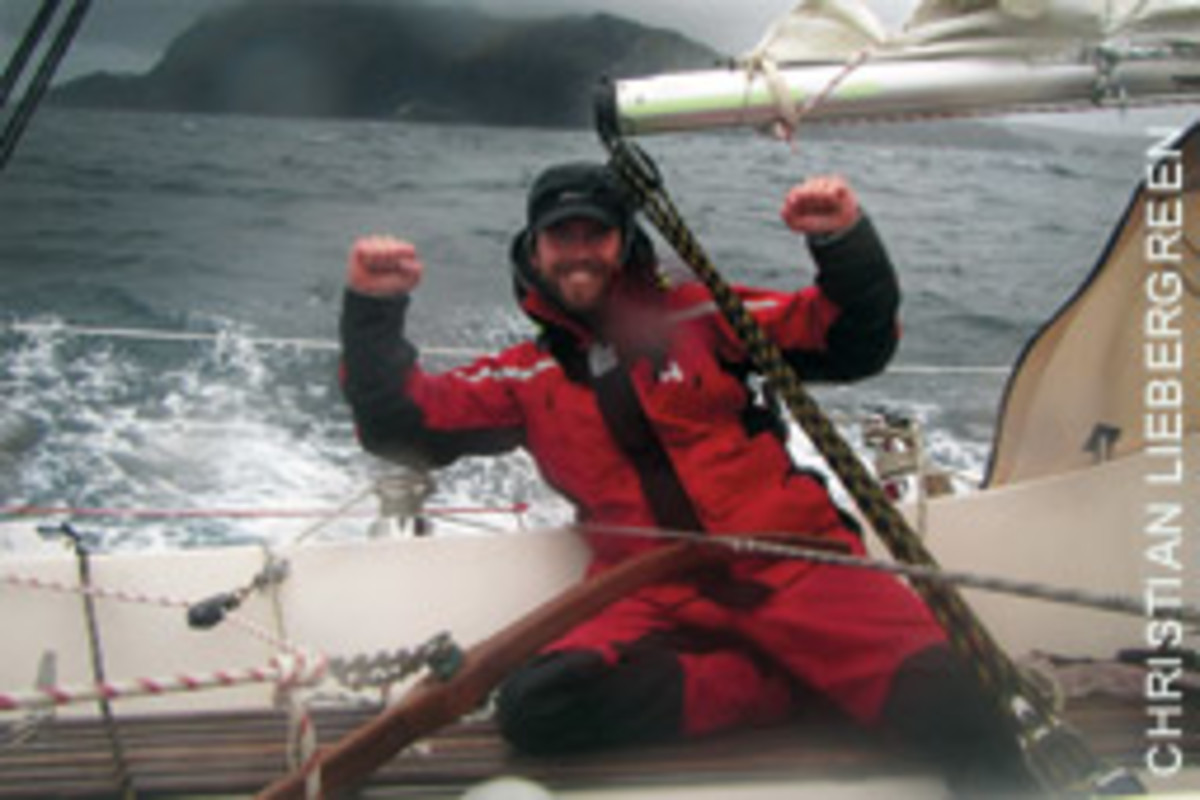 A jubilant Christian Liebergreen rounded Cape Horn, but he dismasted before finishing his adventure.