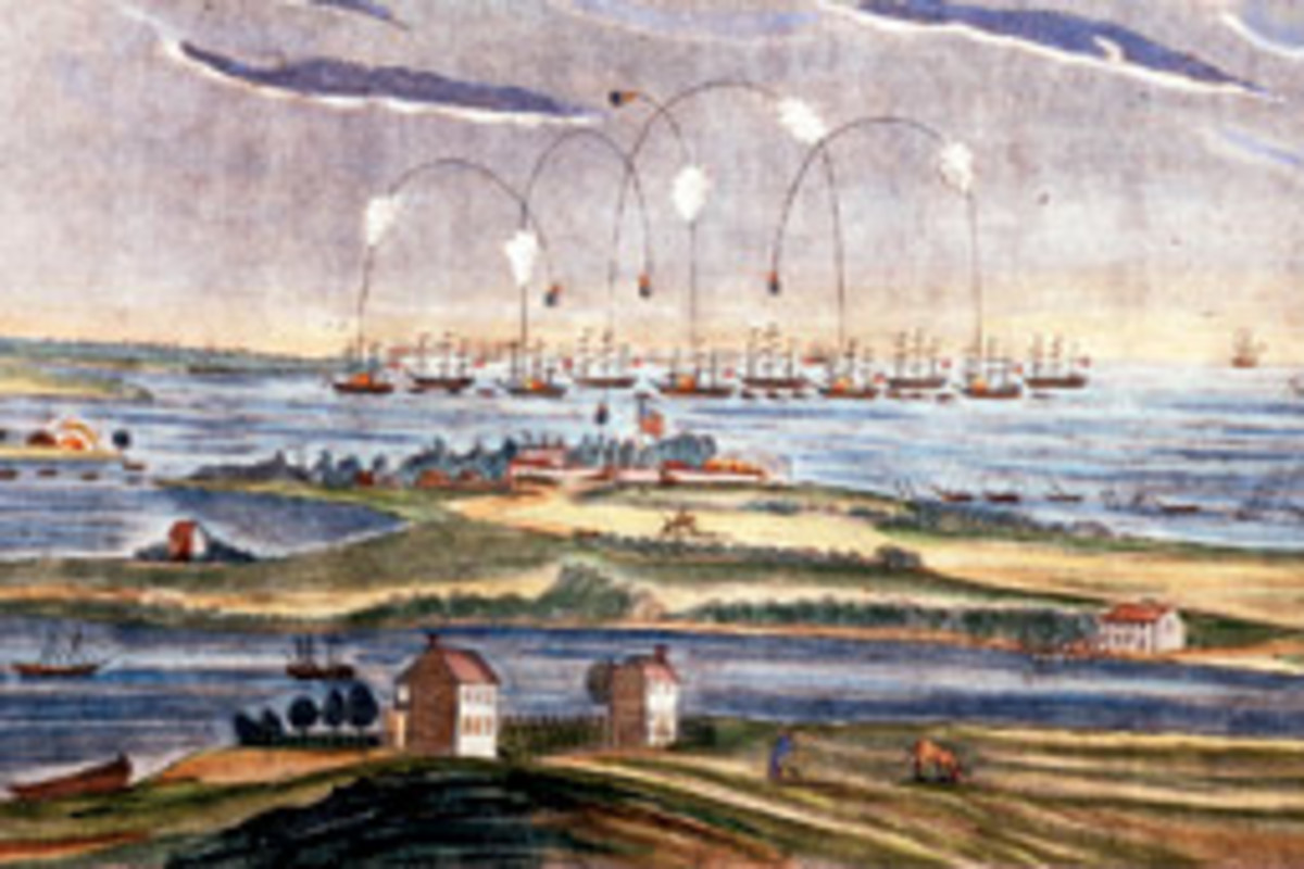 The 'rockets' red glare' and 'bombs bursting in air' shed the only light over Fort McHenry during the Sept. 13, 1814 attack.