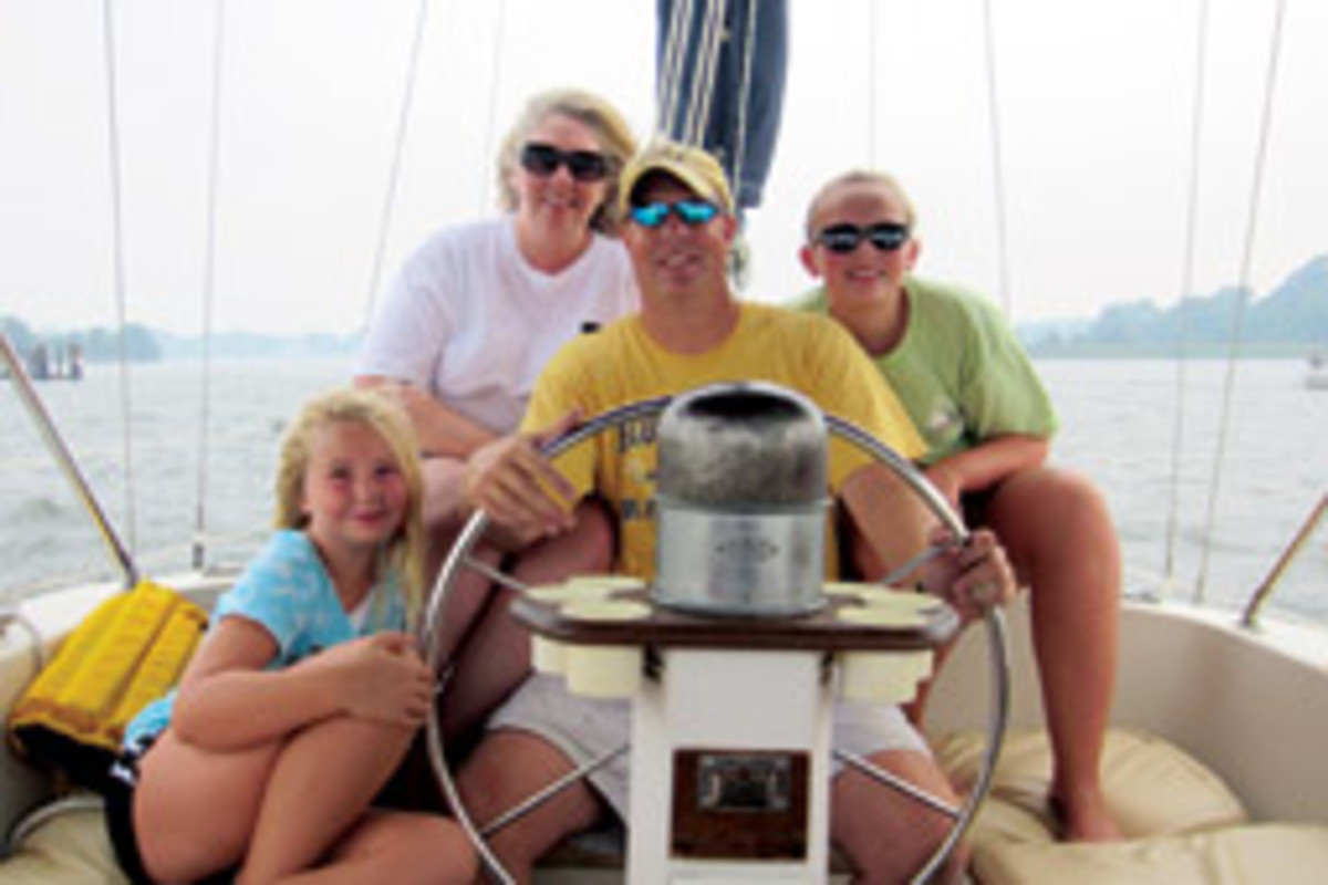 The Adey family aboard their Irwin ketch (from left): Abby, Lauri, John and Maggi