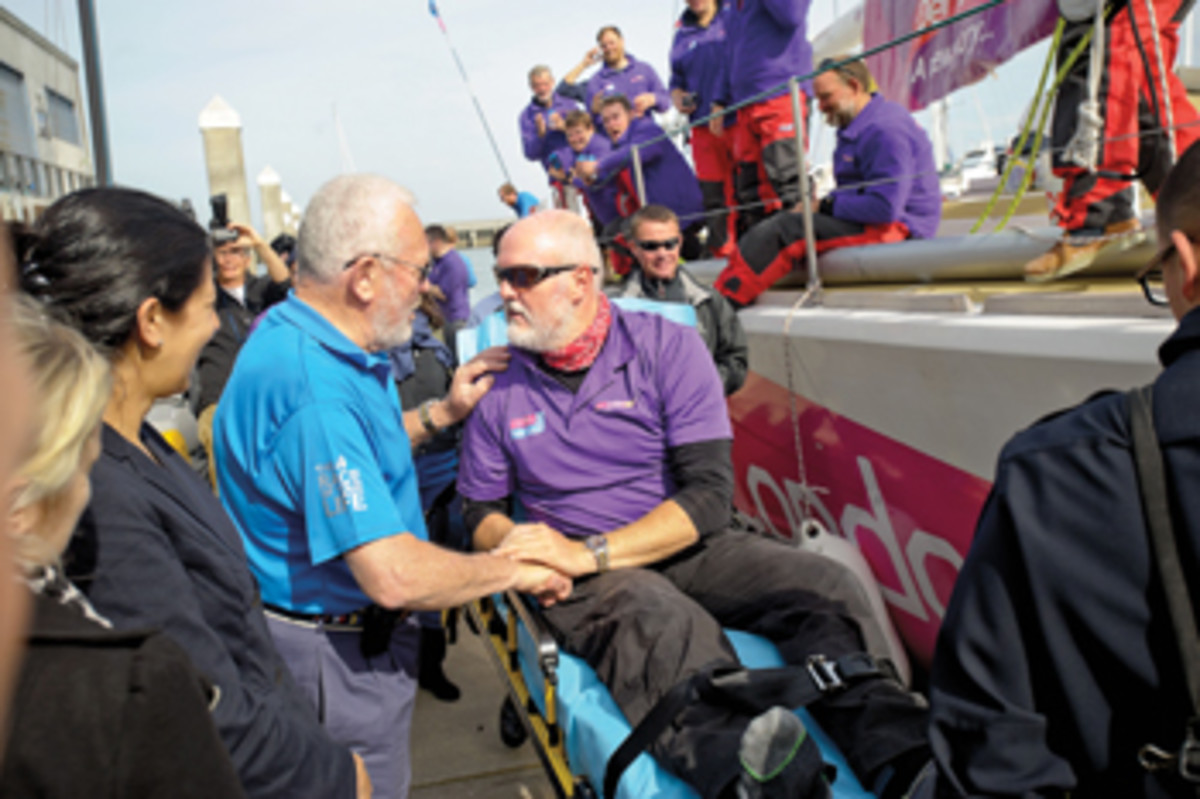 Clipper race founder Sir Robin Knox-Johnston (left) caught up with Taylor in port.