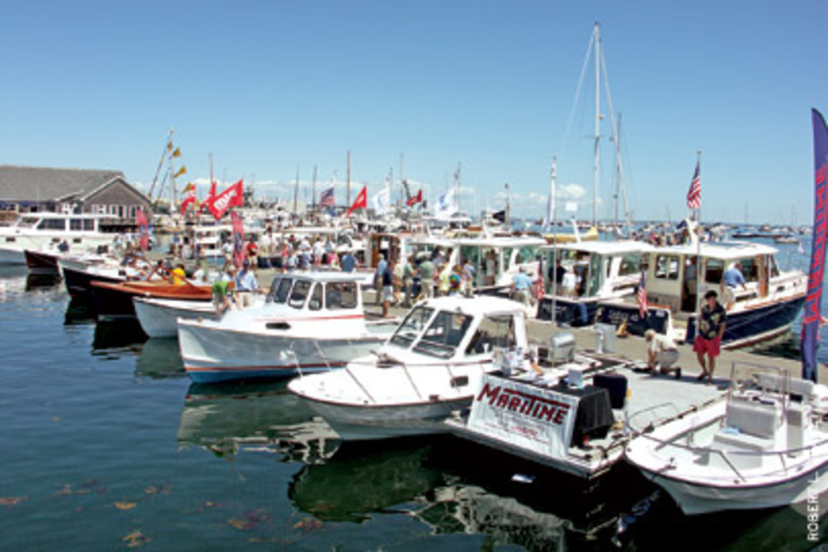 Scores of boats lined 2,200 feet of dock at Maine's only in-water boat show, the eighth annual Maine Boats, Homes and Harbors Show in Rockland, Maine.