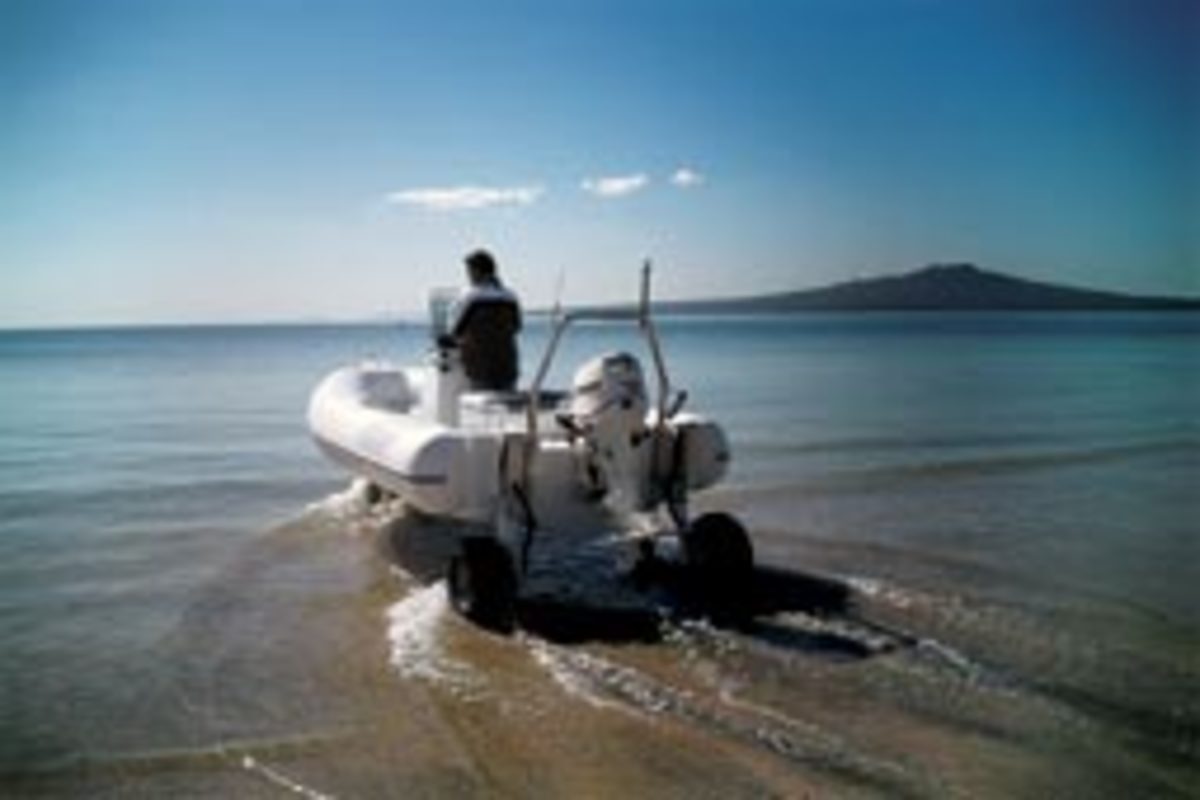 The New Zealand-built Sealegs RIB, introduced in the North American market during the summer, gives owners boating options they previously didn't have. Under way, all three wheels are elevated above water and offer no drag.