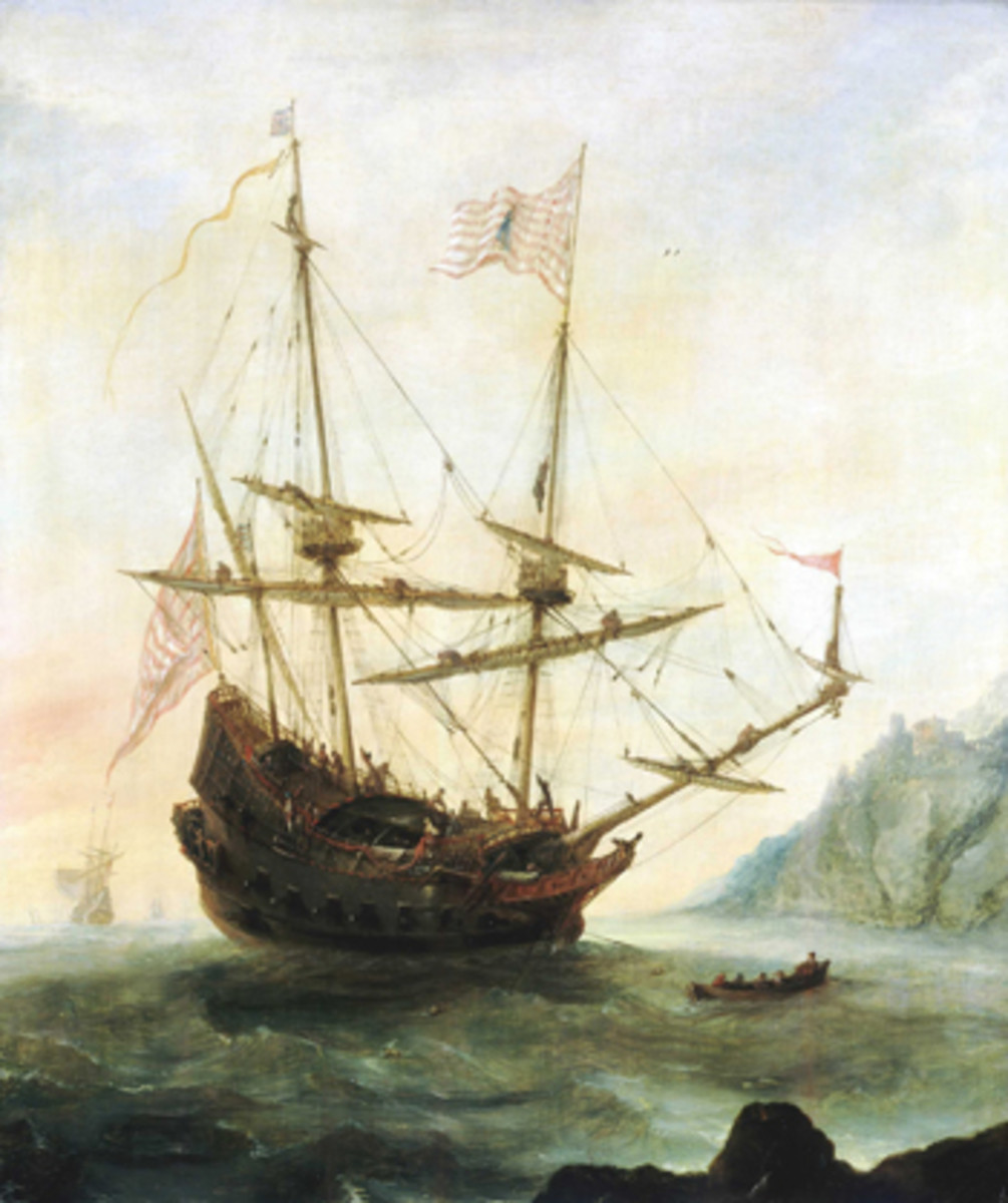 This Andries van Eertvelt painting depicts the Santa Maria on the first of the voyages Columbus made to North America.