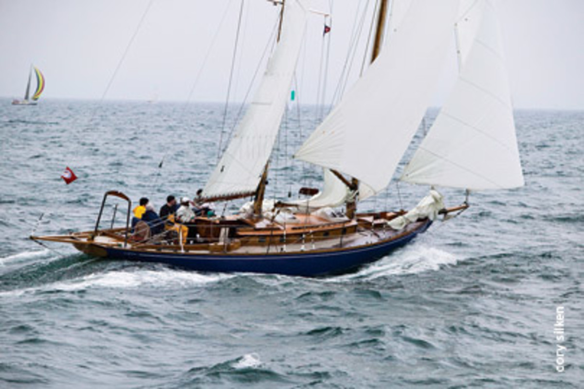 Mya, Ted Kennecy's 50-foot wooden schooner, was designed by Concordia and built by the Duxbury (Mass.) Boat Yard.