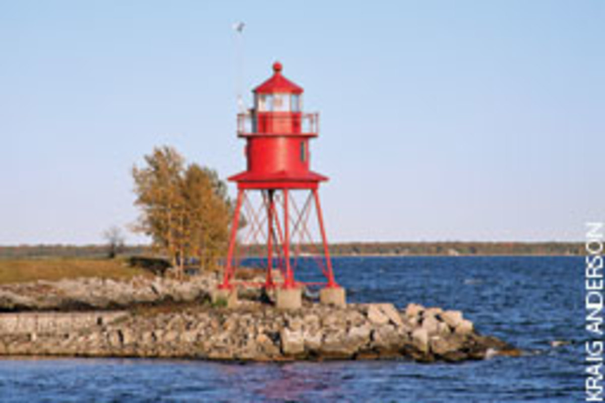 Alpena Light sits on the northern breakwater at the entrance to Thunder Bay River on Lake Huron.