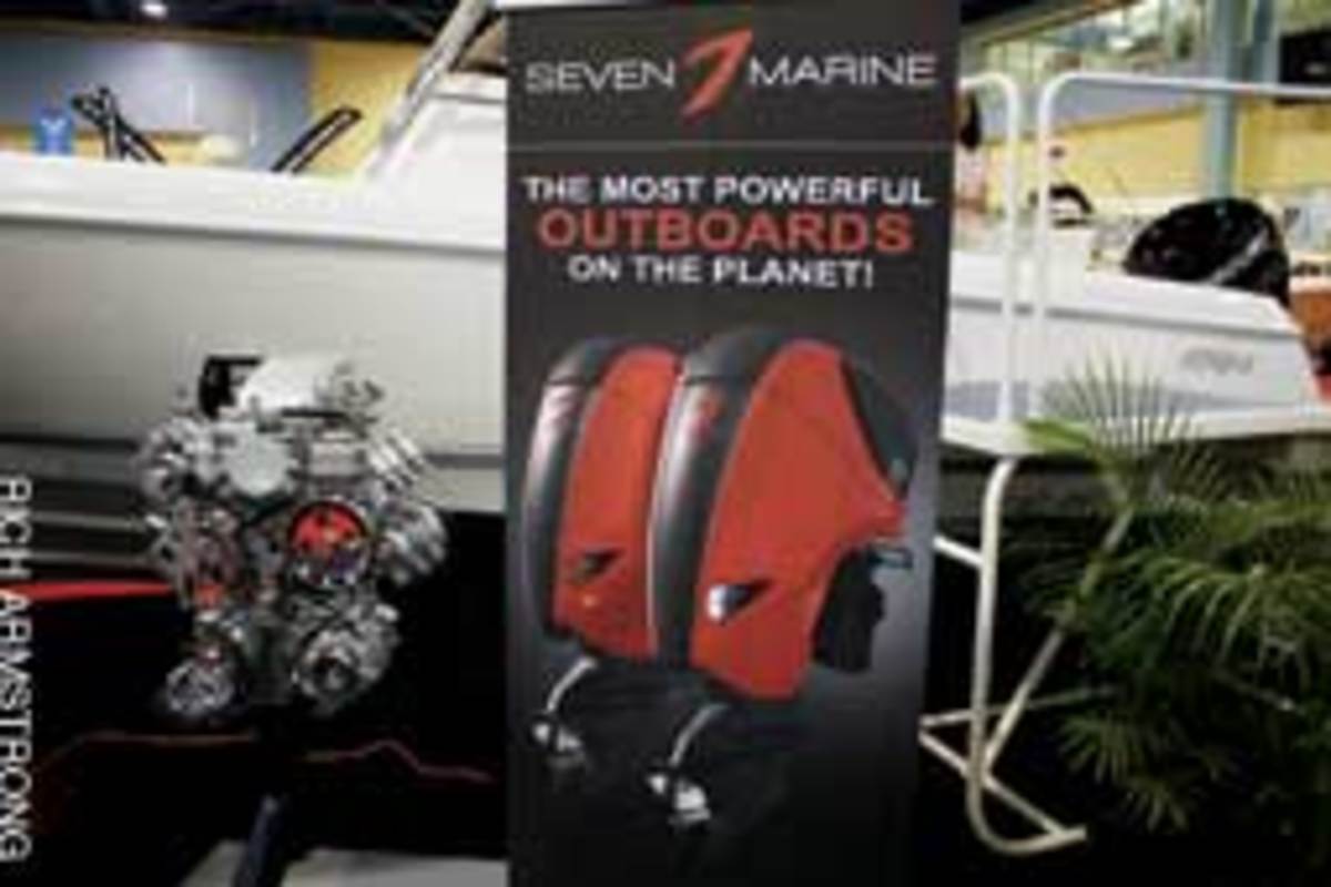 Seven Marine's outboard uses a marinized version of the small-block V-8 from Cadillac's CTS-V.
