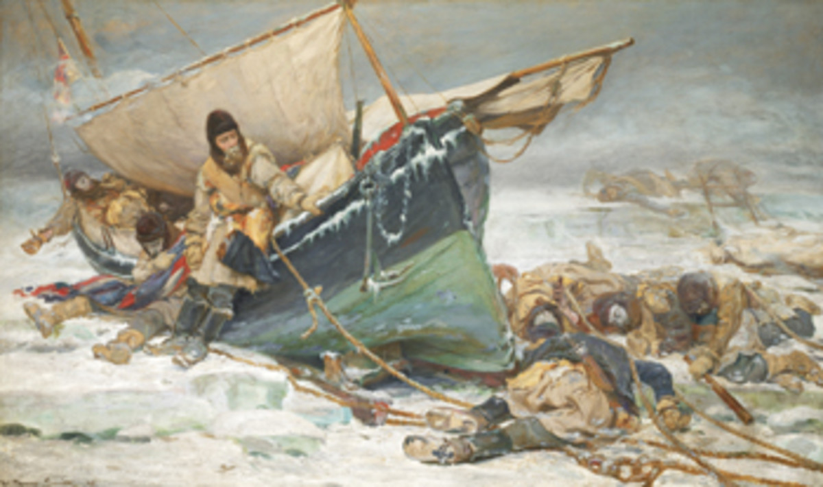 “They Forged the Last Links With Their Lives”: Sir John Franklin’s Men Dying by Their Boat During the North-West Passage Expedition, painted by W. Thomas Smith in 1895.