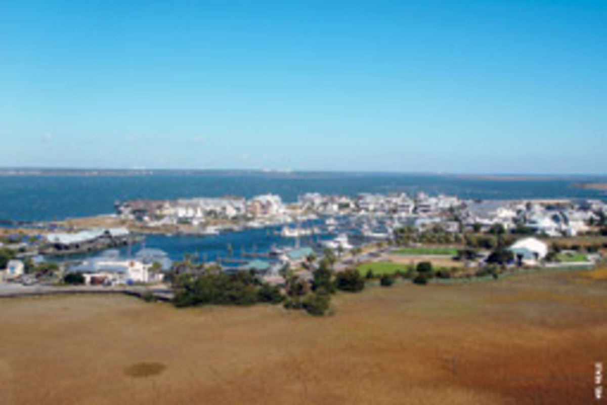 Bald Head Island as viewed from the top of Old Baldy. Southport is on the opposite side of the Cape Fear River.