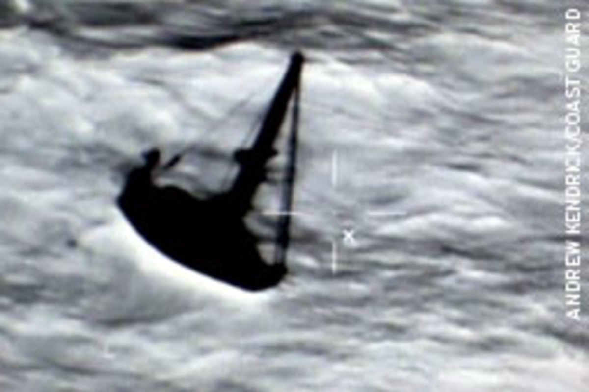 This Coast Guard infrared image shows Clements' Cal 39 being tossed by big seas.