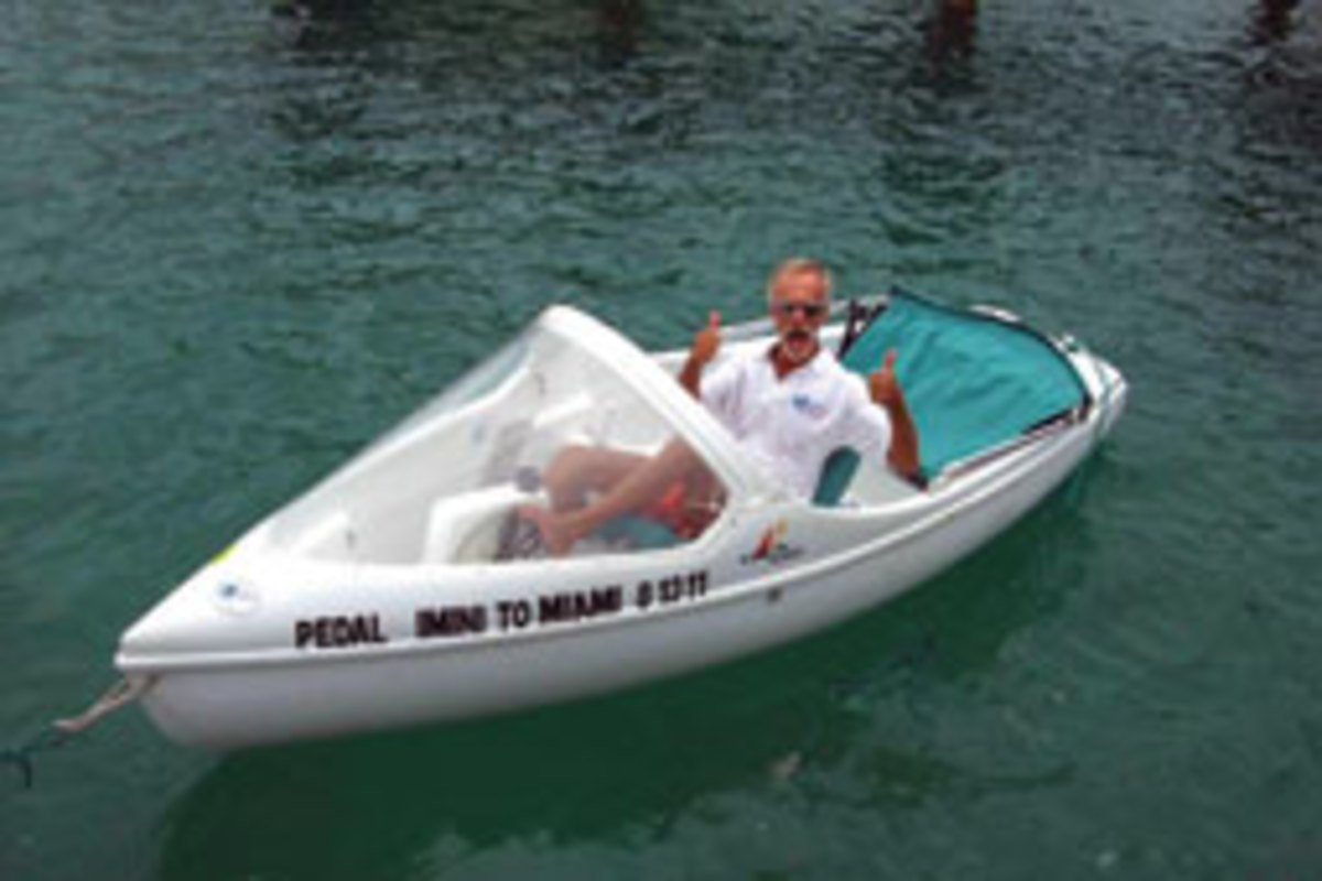 Bill Boes' attempt to pedal-boat across the Straits of Florida came up just 10 miles short.