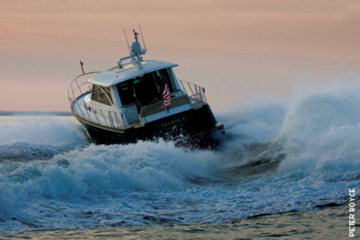 A Hunt 52 with Volvo Penta IPS propulsion and joystick control.