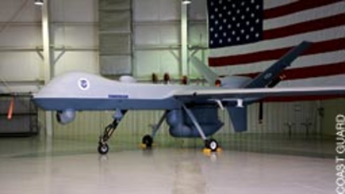 The pilotless Guardian - an unmanned version of the Predator B drone - is operated remotely from the ground.