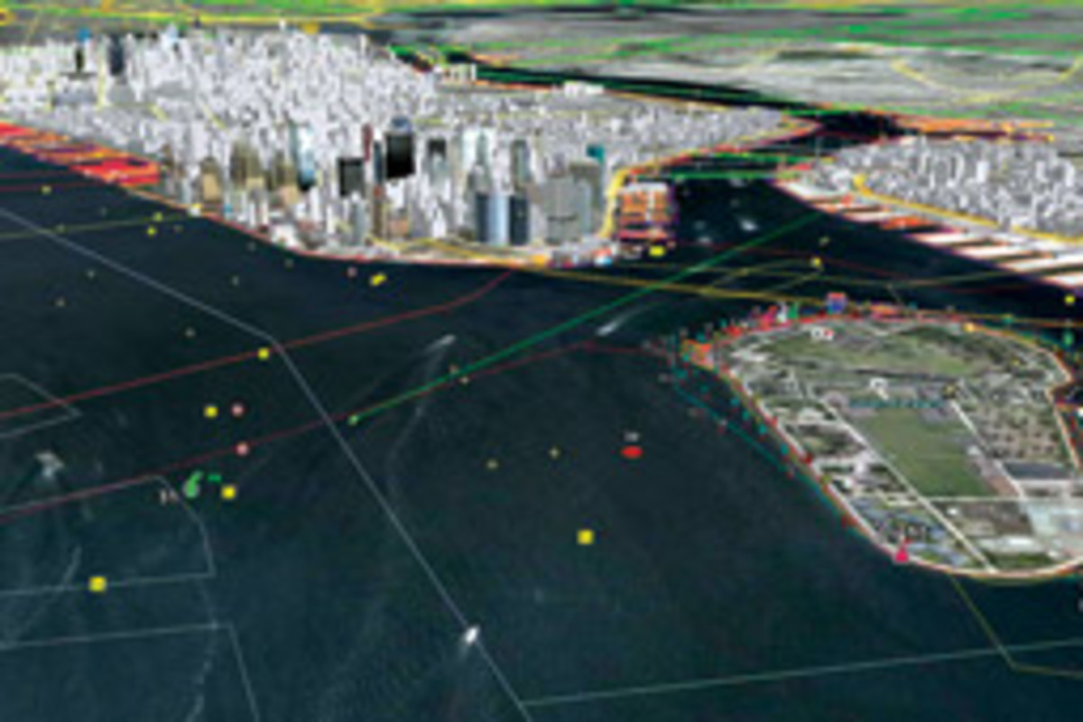New York Harbor, as depicted by Google Earth, with NOAA charts integrated by EarthNC.