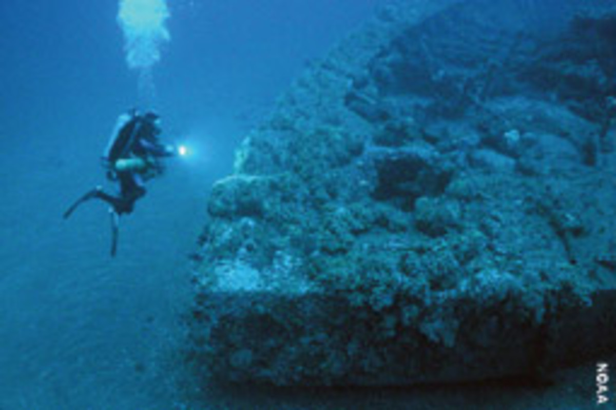 The USS Monitor in 230 feet of water off Cape Hatteras.