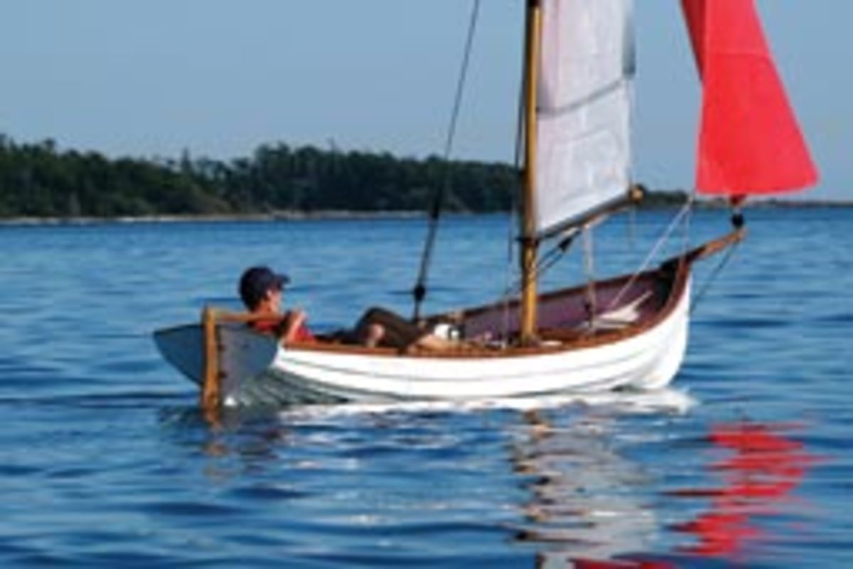 This Canadian-built Whitehall Spirit can be sailed or rowed.