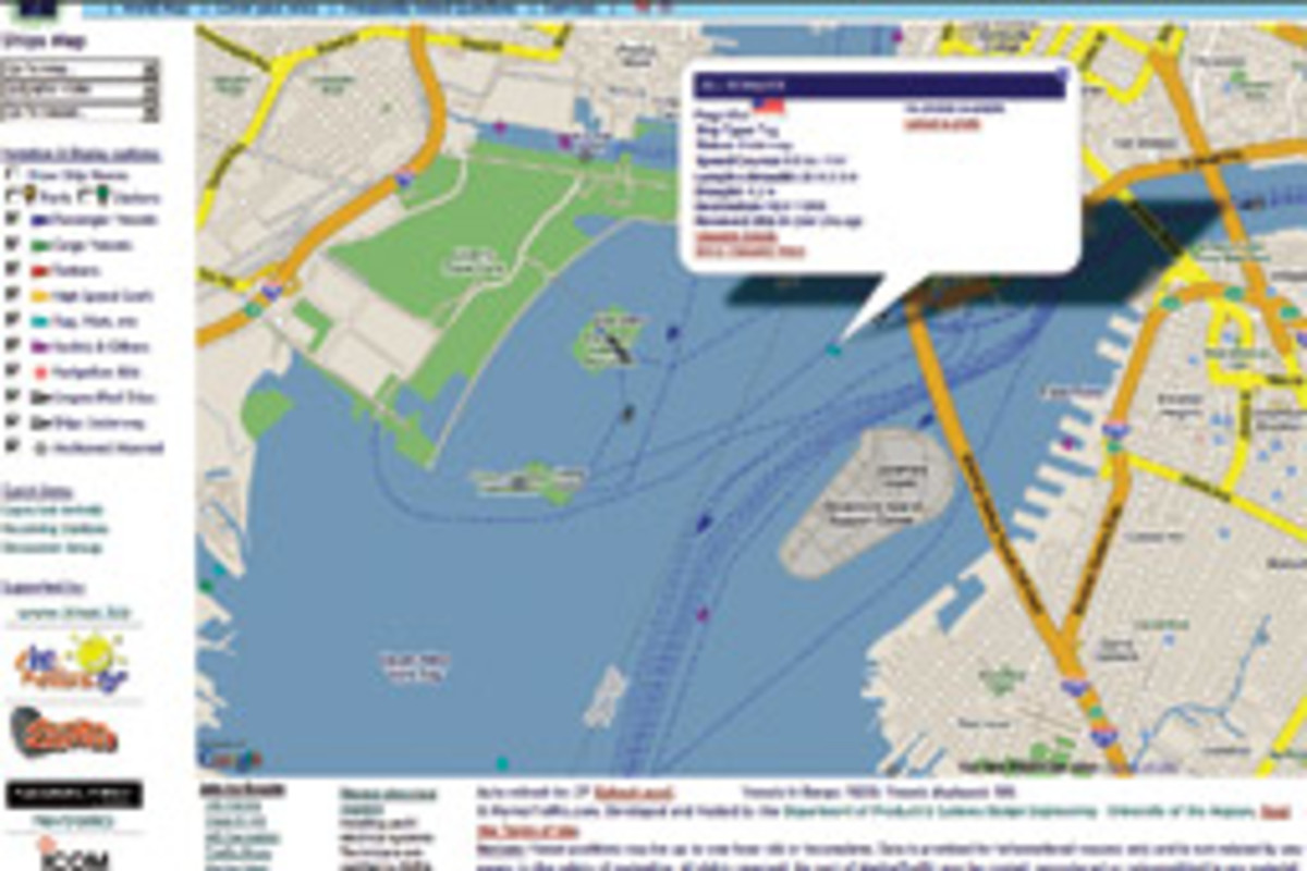 The Web site MarineTraffic.com tracks AIS-equipped vessels in ports around the world.