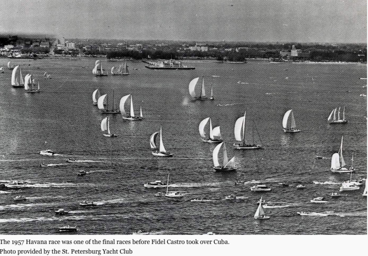This newspaper image shows the start of the St. Petersburg-Havana Yacht Race in the late 1950s. The United States has begun to reverse a policy of the George W. Bush administration, which put an end to American participation in regattas and fishing tournaments in Cuba. Now one of each is happening in May.