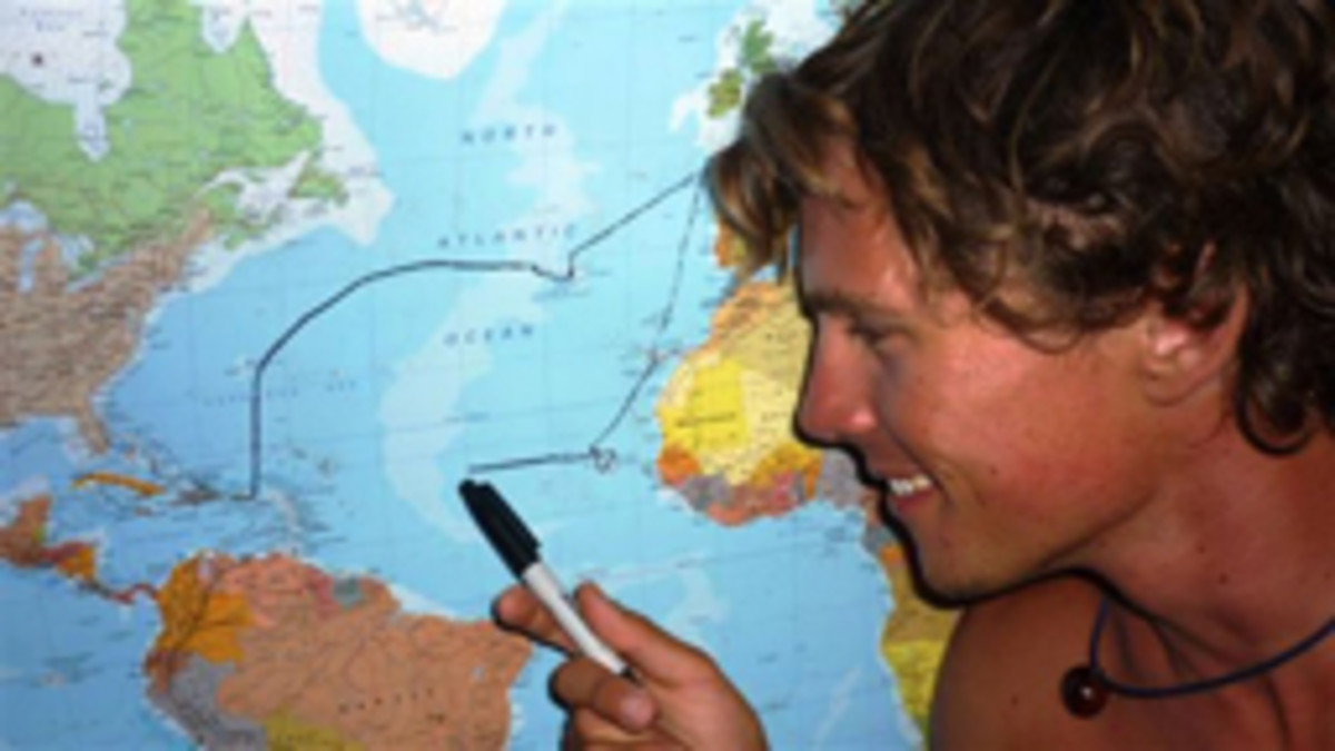 A few years after I met him, Jon van der Horst Bruyn was recrossing the Atlantic single-handed. Here he shows his progress on the trip back to the Caribbean.
