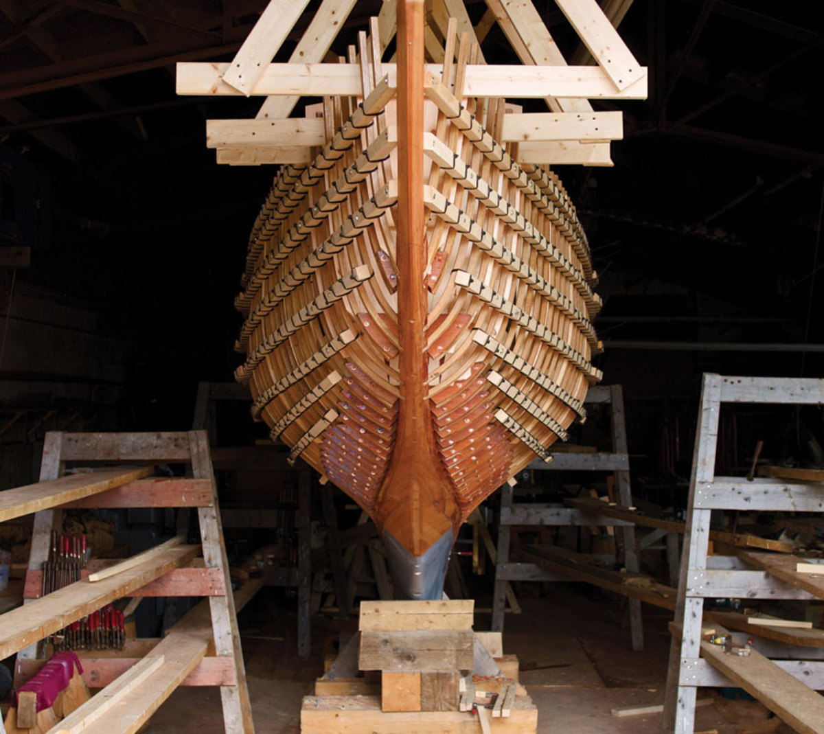 This 6 Metre yacht, Jill, which was rebuilt at Rockport Marine, demonstrates the yard’s wizardry with wood. 