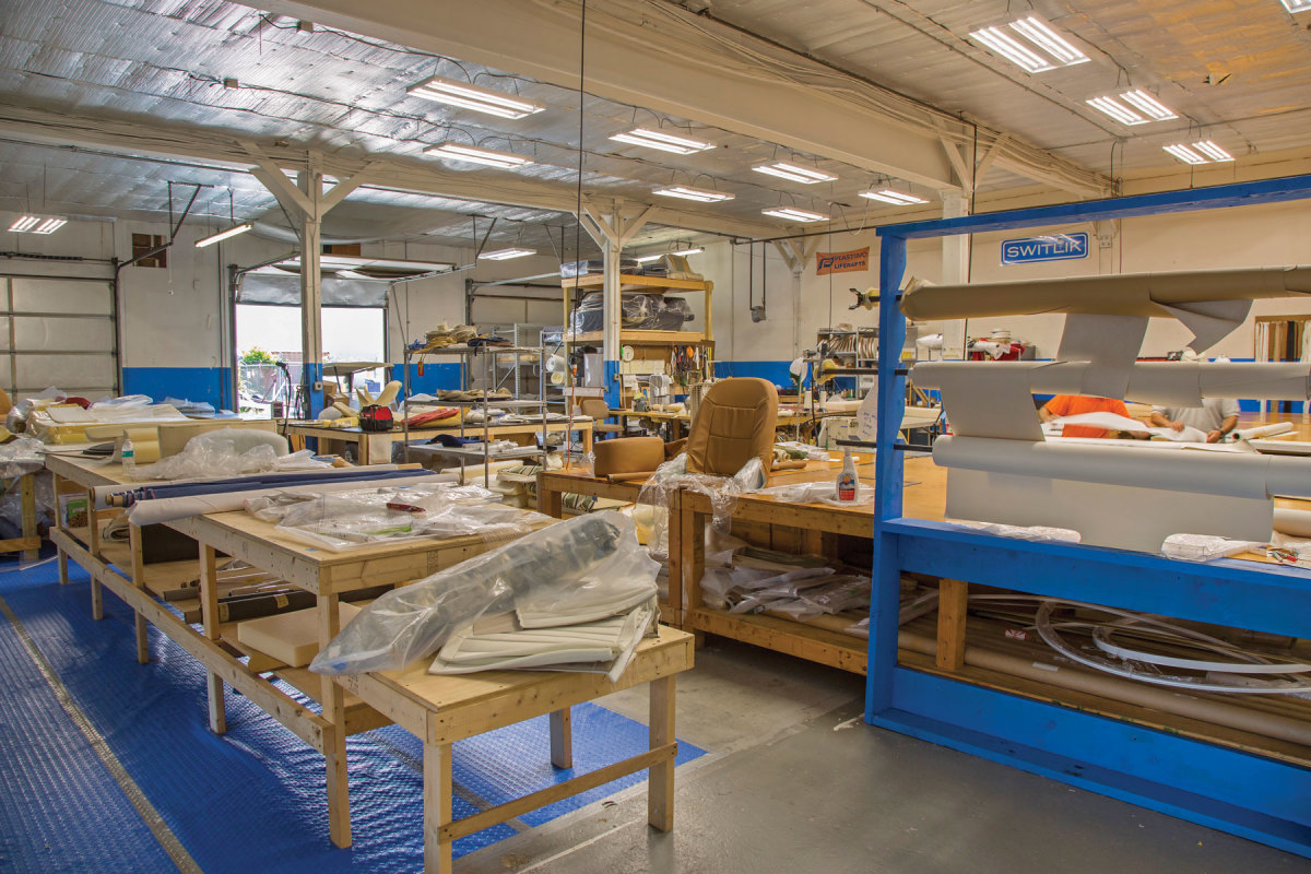 The upholstery shop creates canvas, cushions, curtains and headliners.