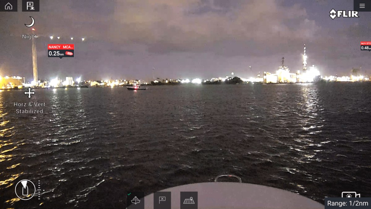 The visible light camera at nearly full dark on the Elizabeth River.