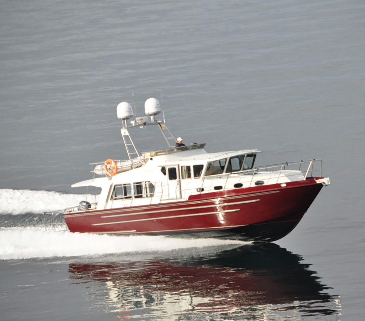 Eagle Craft manufactures this salty-looking 43 Pilothouse Cruiser. It is made completely from aluminum. 