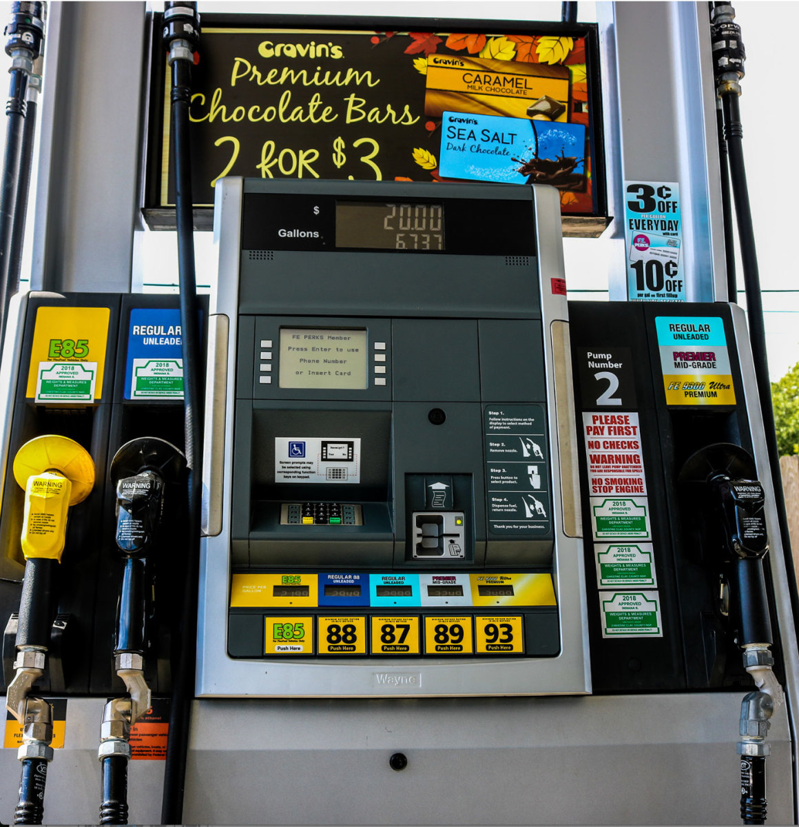 Can you tell which of these fuels is blended with ethanol and by what percentage?