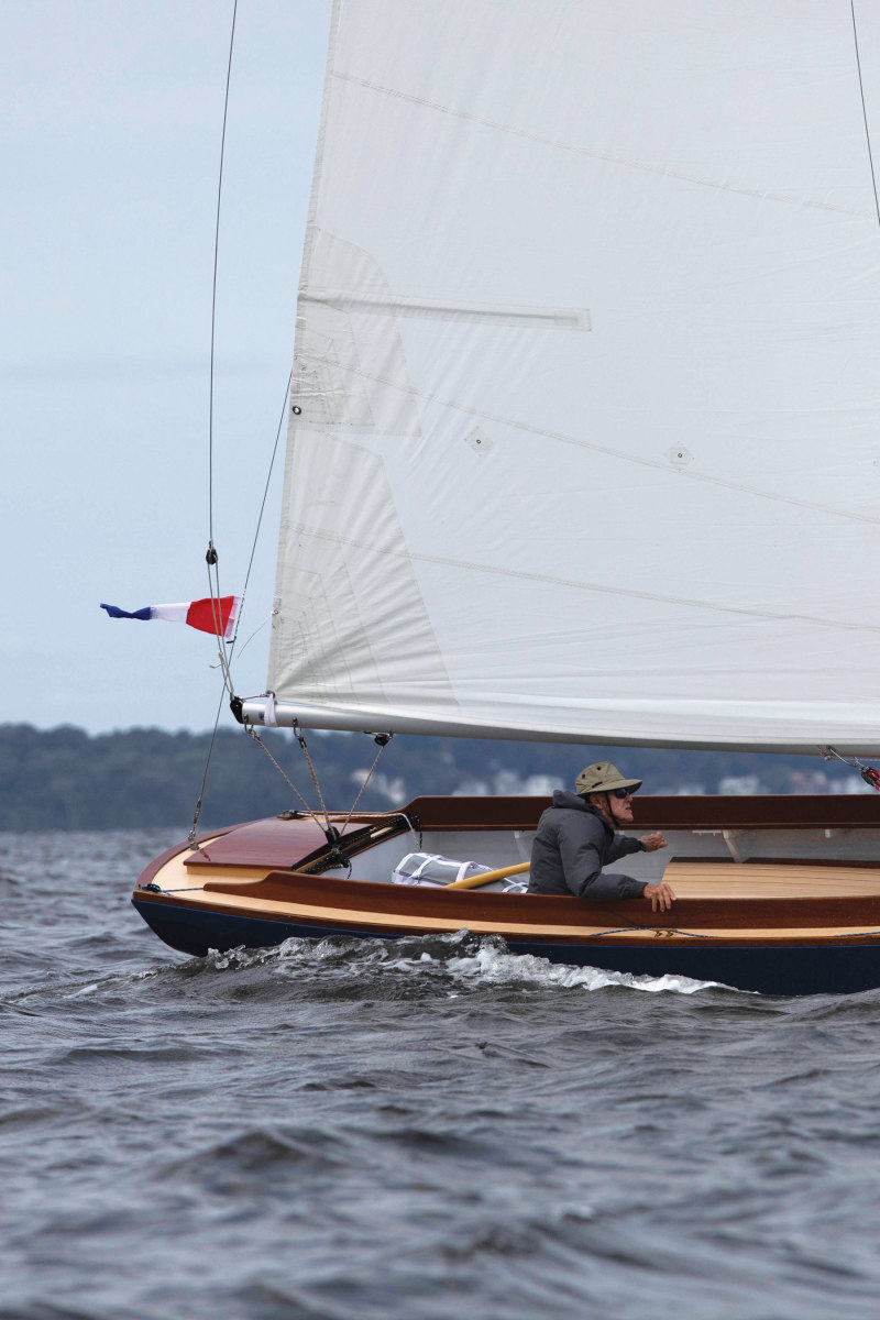 At the helm of his Alerion 26 is Halsey Herreshoff.