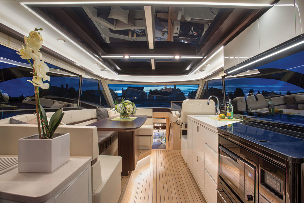 The interiors on the Burger 50 have a contemporary design but with touches of wood and metal that give off a nautical feel.