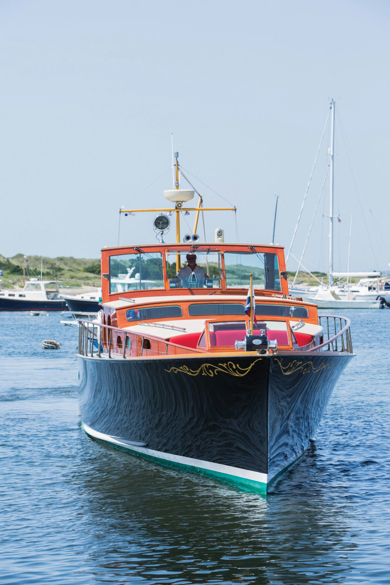 When Brooklin Boat Yard completely reconstructed  the 1937 commuter  yacht Aphrodite, Hayden copied the old scrolls and carved new ones into the hull’s bow.