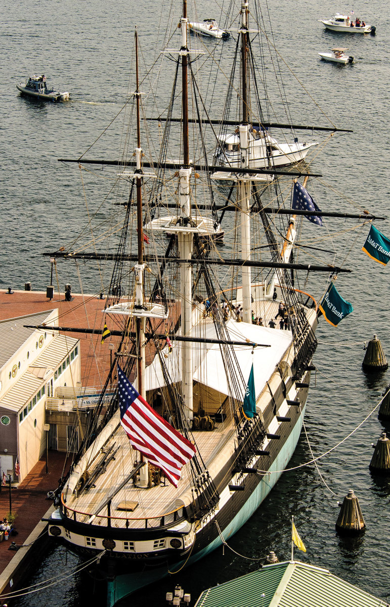The USS Constellation at her berth in the Inner Harbor