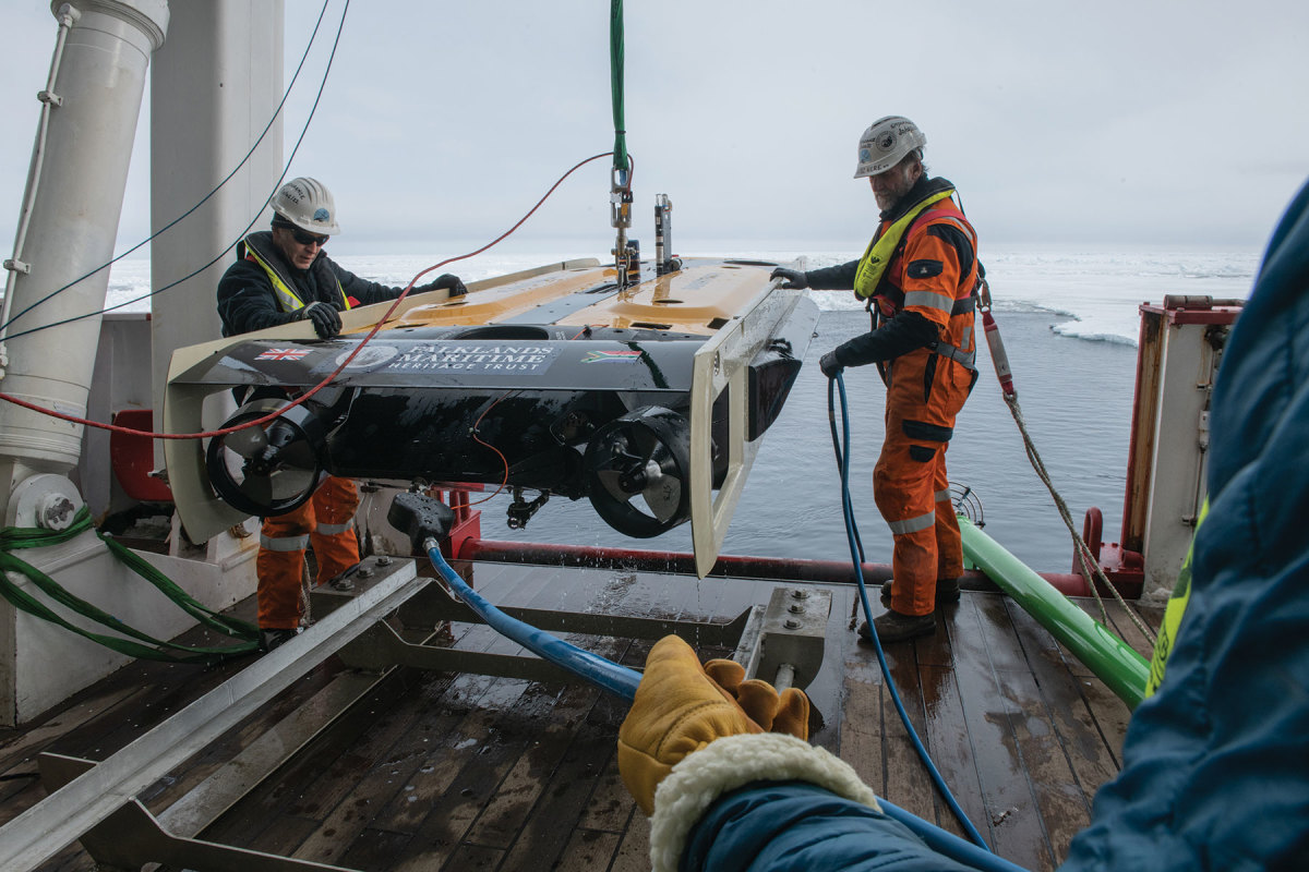 A multimillion-dollar autonomous underwater vehicle was used to locate Endurance (below) in 10,000 feet of water.