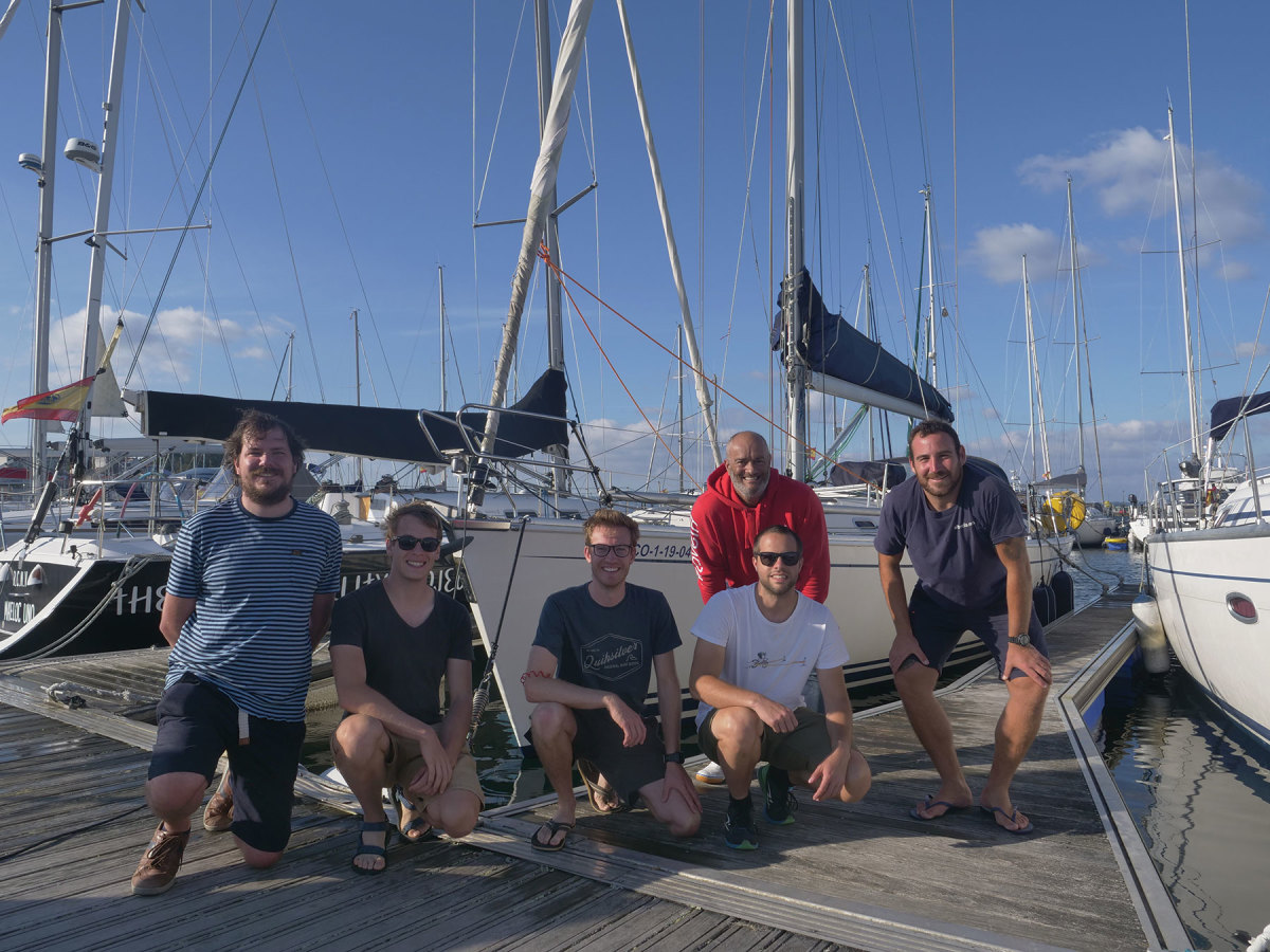 The boat’s skippers and inventors, including Pieter-Jan Note (third from left)