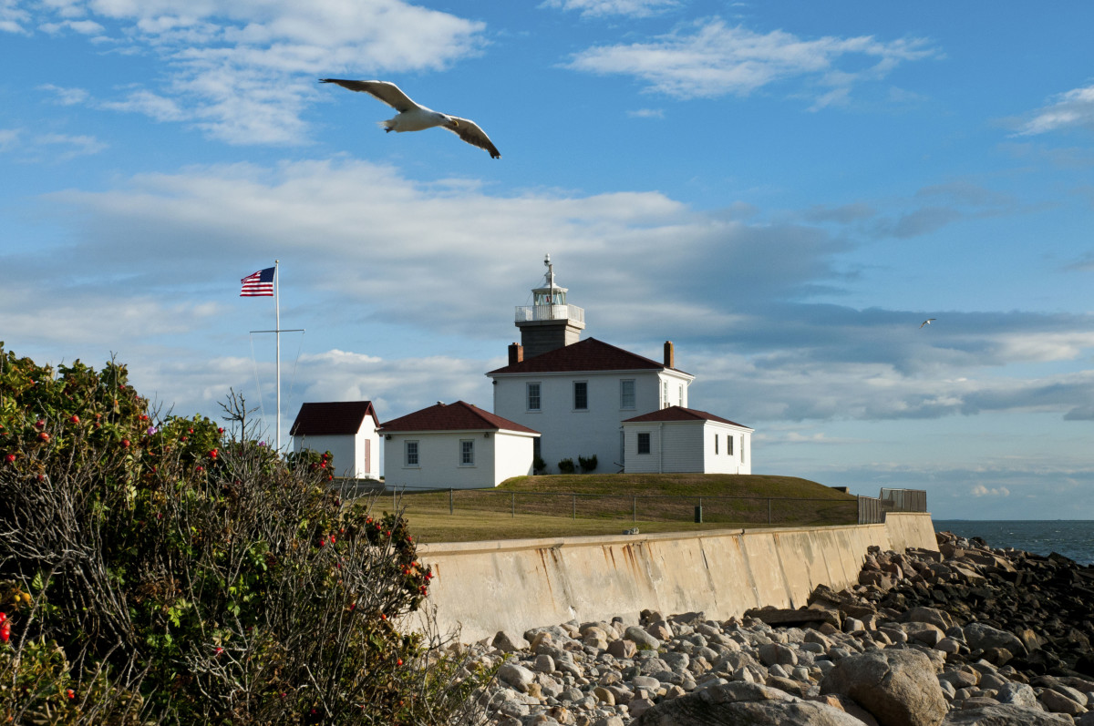 The historic Watch Hill Lighthouse is an iconic landmark.