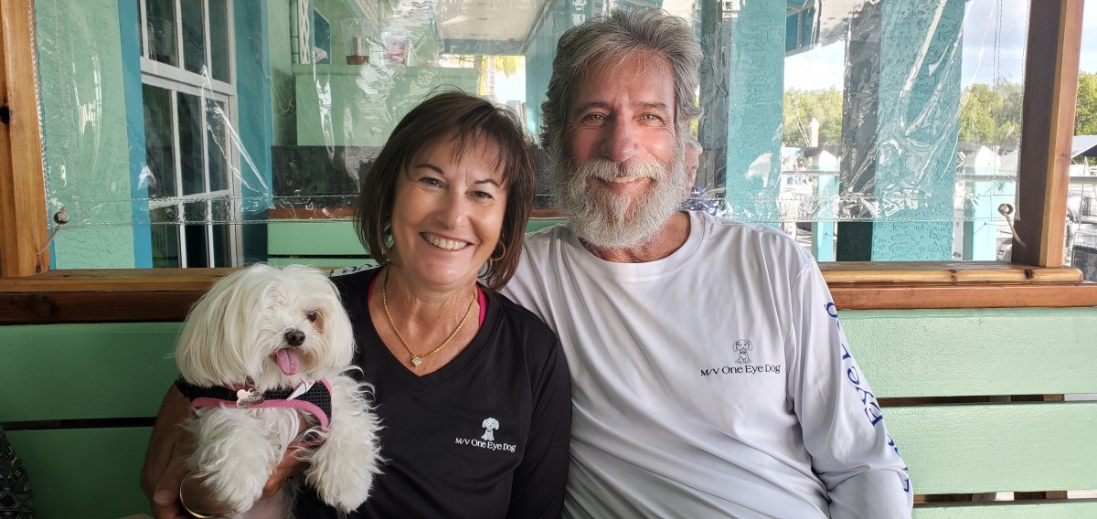 April and Larry Smith, and their furry Maltese, Abby make their home on a new Aquila 44 catamaran 