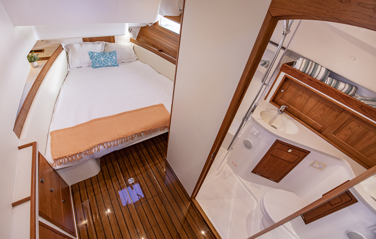 The MJM 4 is primarily a day yacht, but if owners want to spend a night aboard, a lounge converts to a V-berth. 